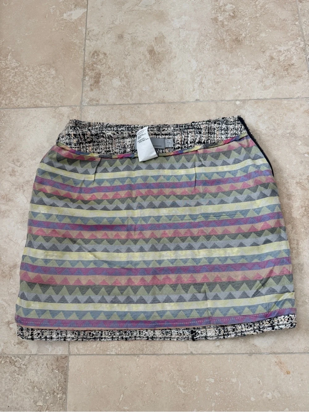 MISSONI Italian Made Black Cream Tweed Skirt with Iconic Zigzag Lining Size 2